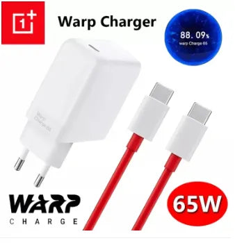 OnePlus 65W Warp Charger with Type C Cable - Fast Charging for OnePlus 9 Pro, 9R, 8T, 8 Pro, 7T - EU/US/UK