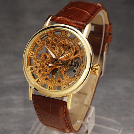 Brown Leather Skeleton Watch – Stylish & Classic for Men & Boys