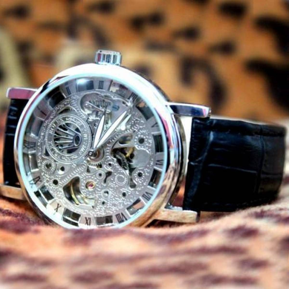 Brown Leather Skeleton Watch – Stylish & Classic for Men & Boys