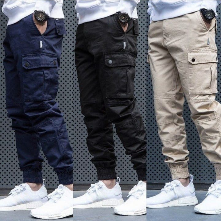 Men’s 6-Pocket Black Cargo Pants – Korean Style, Versatile & Trendy