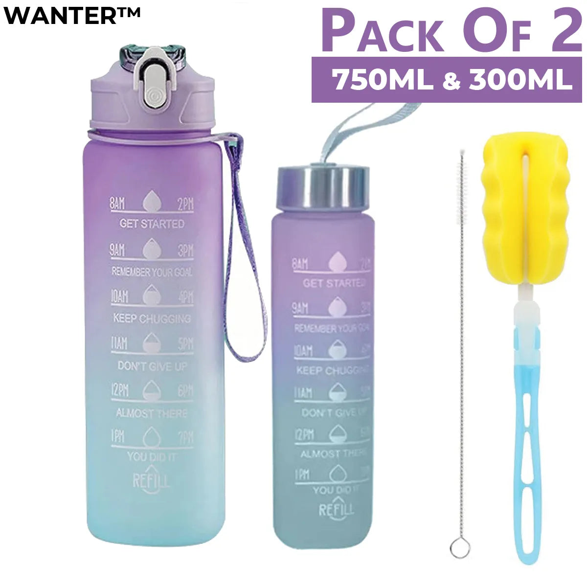 3pcs Motivational Water Bottle Set – Gradient, BPA-Free & Portable